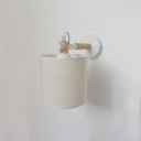 Armed Wall Lamp with Cylinder Fabric Shade Industrial 1 Bulb Small Wall Mount Light in White