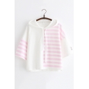 Summer Cute Striped Printed Loose Casual Drawstring Hoodie for Girls