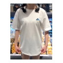 Simple Cloud Rain Embroidered Chest White Loose Casual T-Shirt