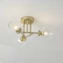 Vintage Crossed Lines Semi Flush Light Clear Glass 3 Light Ceiling Light in Gold