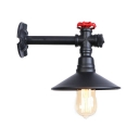 Armed Wall Light with Railroad Shade Industrial Metallic 1 Bulb Wall Mount Light in Black