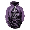 3D Purple Beatles Skull Printed Long Sleeve Loose Chunky Hoodie for Men