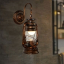 Lantern Style Wall Sconce with Gooseneck Retro Style Metallic 1 Bulb Wall Light Fixture in Antique Copper