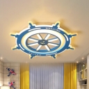 Nautical Style Round Rudder Flushmount Boys Bedroom Acrylic LED Flush Ceiling Light in Blue