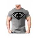 Men's Cool Superman Logo Printed Short Sleeve Muscle Sports Training Workout Cotton T-Shirt