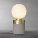 Ball Shade Table Light Concise Modern White Glass Small Night Light with Concrete Base