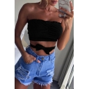 Women's New Arrival Sexy Plain Off The Shoulder Bow Tied Front Slim Bandeau Top