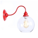 Stylish Industrial Curved Arm Wall Sconce with Global Glass Shade Single Head Wall Lamp in Red