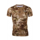 Trendy Brown Snakeskin Printed Summer Short Sleeve Vented Quick Dry Slim Fit T-Shirt