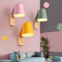 Tapered Shade Wall Lamp with Wooden Base Macaron Nordic Hallway Corridor Single Light Wall Mount Light