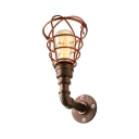 Rust Finish Caged Wall Mount Light Industrial Metal Single Light Wall Sconce for Coffee Shop