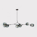 Bubble Suspension Light Simple Modern Mouth Blown Glass 7 Light Hanging Lamp in Black