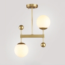 2 Light Globe Drop Lamp Designers Style White Glass Ceiling Lamp in Gold for Hallway