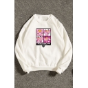 Lovely Cartoon Pink Panther Printed Crew Neck Long Sleeve Regular Fitted Pullover Sweatshirt