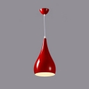 Minimalist Teardrop Pendant Lamp Metal 1 Bulb Drop Ceiling Lighting in Red for Restaurant
