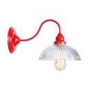 Dome Wall Lighting with Curved Arm Loft Style Ribbed Glass 1 Bulb Wall Mount Light in Red