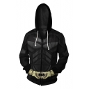 Cool 3D Cosplay Black Long Sleeve Zip Front Fitted Drawstring Hoodie