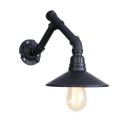 1 Light Shallow Round Wall Lamp Industrial Iron Wall Mount Fixture in Black for Staircase