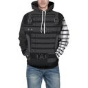 Stylish 3D Armour Pattern Loose Relaxed Grey Long Sleeve Pullover Hoodie
