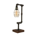 Weathered Iron 1 Light Cage LED Table Lamp with Wood Accents