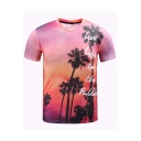 Summer 3D Coconut Palm Letter LIVE LIFE TO THE FULLEST Print Purple Short Sleeve T-Shirt
