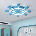 Sky Blue Round Rudder Flush Mount Mediterranean Acrylic LED Lighting Fixture for Boys Bedroom