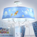 Drum 3/5 Lights Chandelier with Crystal Astronomy&Space White Finish Metal Hanging Lamp for Boys Girls Room