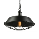 Vintage Cage Style 1 Light Pendant with Metal Guard in Black Finish 14'' Wide