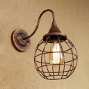 Rust Finish Orb Wall Mount Light with Metal Cage Vintage Retro Style 1 Bulb Wall Light Fixture