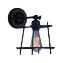 Industrial Armed Wall Lighting with Trapezoid Metal Frame Single Light Wall Lamp in Black for Porch