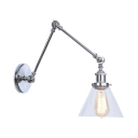 Swing Arm Wall Light Fixture Modern Industrial Metal Wall Lamp with Glass Shade in Chrome