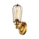 Single Light LED Wall Lamp in Gold Finish with Wire Guard