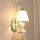 Angel Baby Wall Lamp with Cone Fabric Shade Nordic Style 1 Light Wall Light Fixture in Green