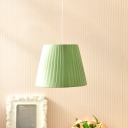 American Retro Bucket Suspended Light with Green/Pink Gathered Fabric Shade 1 Head Hanging Lamp
