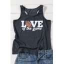 Unique Rugby Letter LOVE OF THE GAME Print Summer Loose Leisure Grey Tank Top