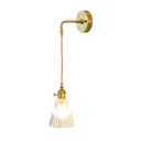 Ribbed Hanging Wall Sconce Industrial Height Adjustable Glass Shade Single Head Wall Light in Cast Brass