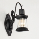 Metal Caged Wall Light with Mermaid Decoration Loft Style Single Head Wall Mount Light in Black