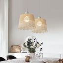Weave Bucket Hanging Light Fixture Lodge Style Single Light Handmade Pendant Lamp in White