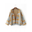 Yellow Long Sleeve Open Front Colorblock Cardigan