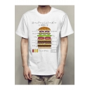 Men's Cool Funny Japanese Character Hamburger Print White Short Sleeve T-Shirt