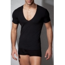 Men's Sexy V-Neck Short Sleeve Solid Color Bodyshaper Fitness Cotton Slim T-Shirt