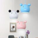 3 Heads Cartoon Mouse Pendant Lamp Baby Kids Room Metal Suspended Light in Multi Color