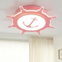 Acrylic Anchor Design Ceiling Lamp Kindergarten LED Flush Mount Light in Orange/Pink