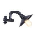 Water Pipe Sconce Light with Railroad Shade Industrial Iron Single Light Wall Mount Fixture in Black