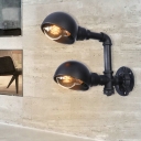 Industrial Armed Wall Mount Light Wrought Iron 2 Heads Wall Light Sconce in Black with Dome Shade