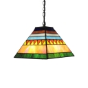 Ceiling Fixture with Mission Glass Shade in Tiffany-Style Colorful Finish
