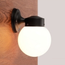 Opal Glass Globe Wall Mount Light Simplicity 1 Light Wall Lamp in Black for Coffee Shop