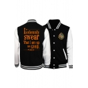 Classic Stand Collar Long Sleeve Cool Letter I SOLEMNLY SWEAR THAT I AM UP NO GOOD Harry University Logo Chest Button Up Black Baseball Jacket
