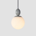 Adjustable 1 Light Globe Drop Light Nordic Style White Glass Pendant Light in Gray