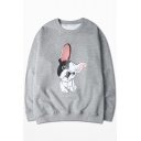 Trendy Crew Neck Long Sleeve Cartoon Dog Printed Cotton Cozy Slouch Pullover Sweatshirt